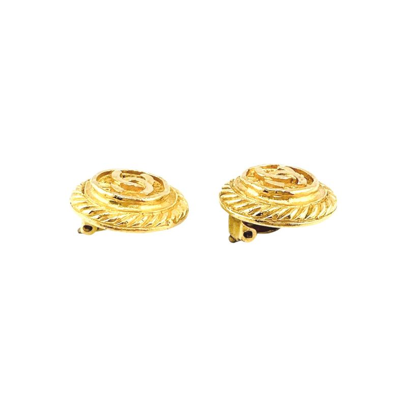 Chanel Vintage Large Earrings Coco Mark Earrings Chanel Gold