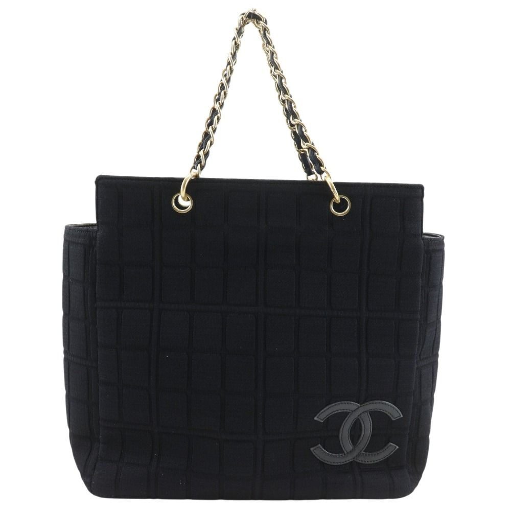 Chanel Chain Chocolate Bar CC Logo Jersey Black Tote