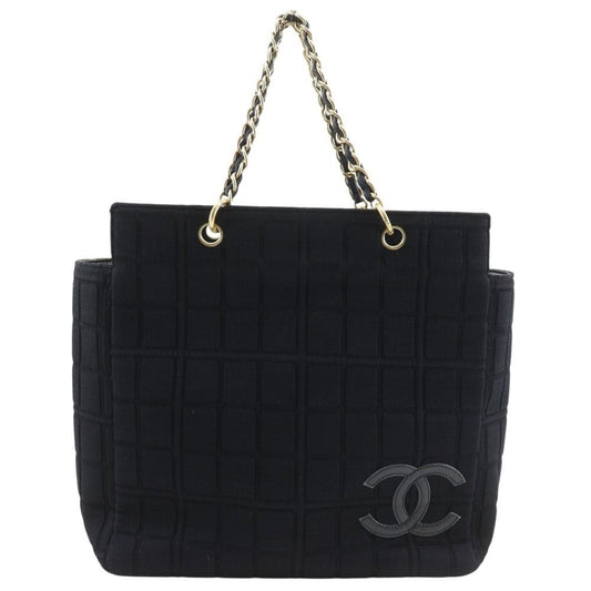 Chanel Chain Chocolate Bar CC Logo Jersey Black Tote