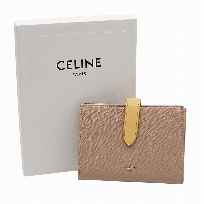 Celine Medium Strap Wallet Calfskin Nude Beige Citron Yellow Bicolor Wallet