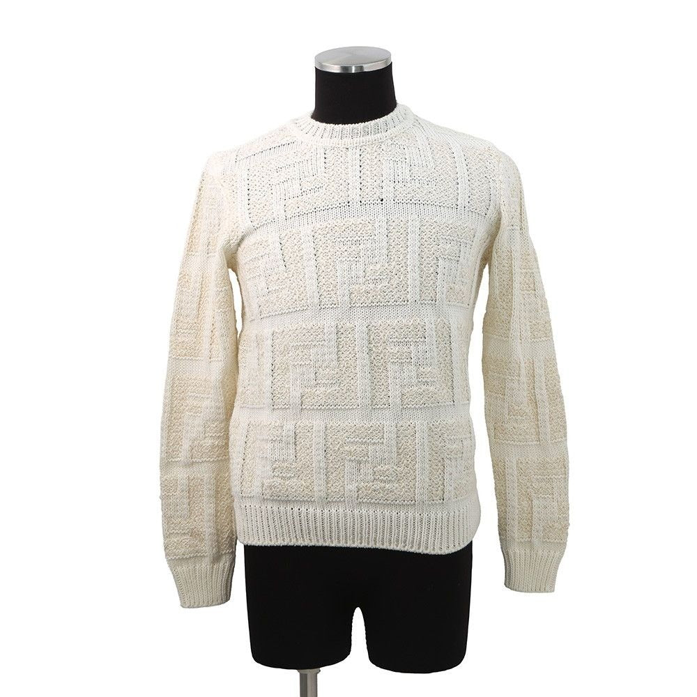 Fendi Knit FF Logo Pullover Sweater Cotton 46 Top White