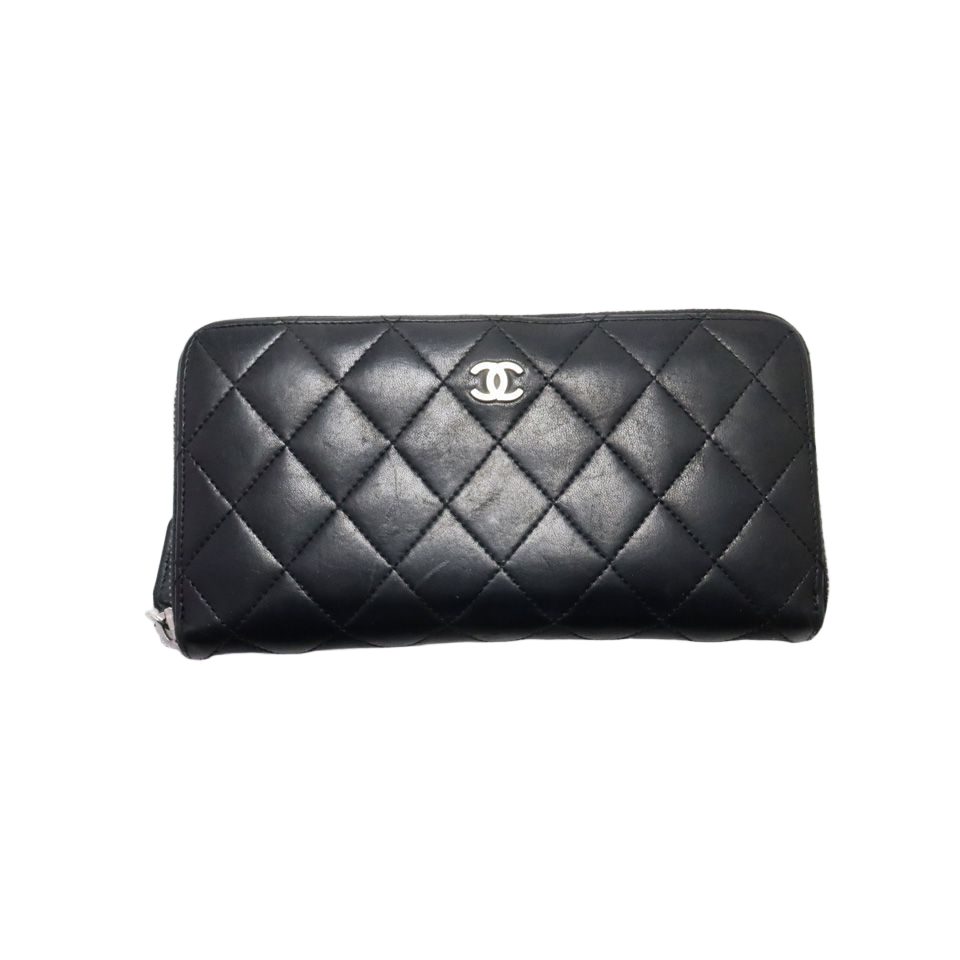 Chanel Quilted GD Leather Zip Around Wallet