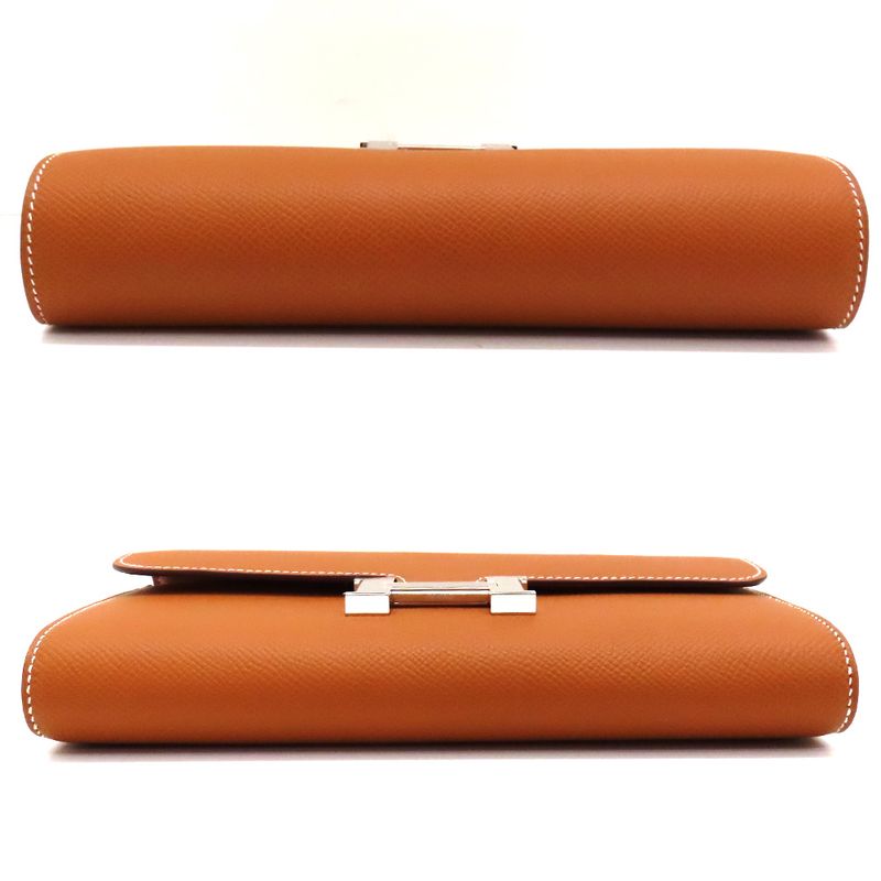 Unused Hermes Constance To-go-w Engraved Long Wallet Pouch Epson Gold