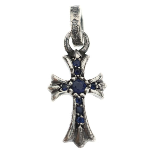 Chrome Hearts Crs Bbyfat P Sap Baby Fat Cross Pave Saffiano Pendant Top Silver-blue