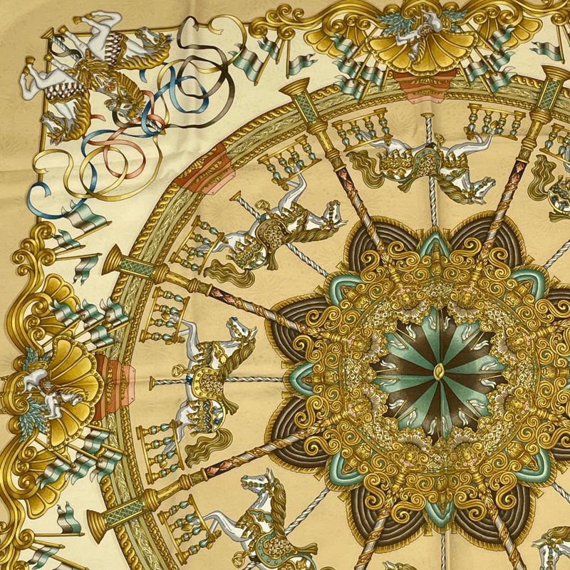 Hermes Carre 90 LUNA PARK Luna Park Amusement Park Scarf Silk Yellow