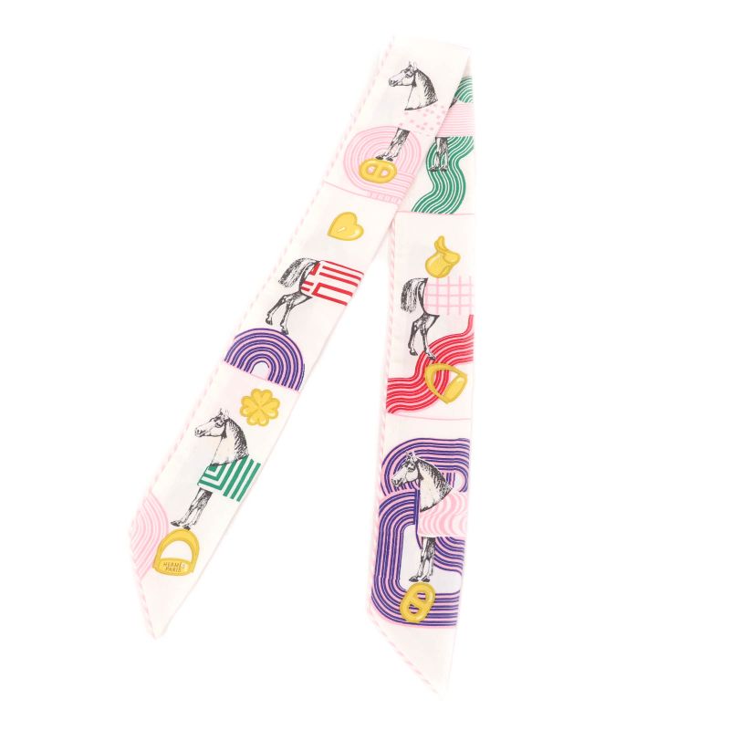 Hermes Garde Robe Pop Garde Robe Pop 100% Silk Blanc/multi Colore Twillie Scarf
