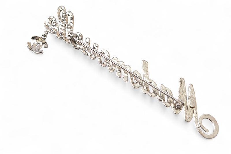 Chanel Brooch Chanel Pin Brooch Mademoiselle Logo Rhinestone Coco Silver Rose 02