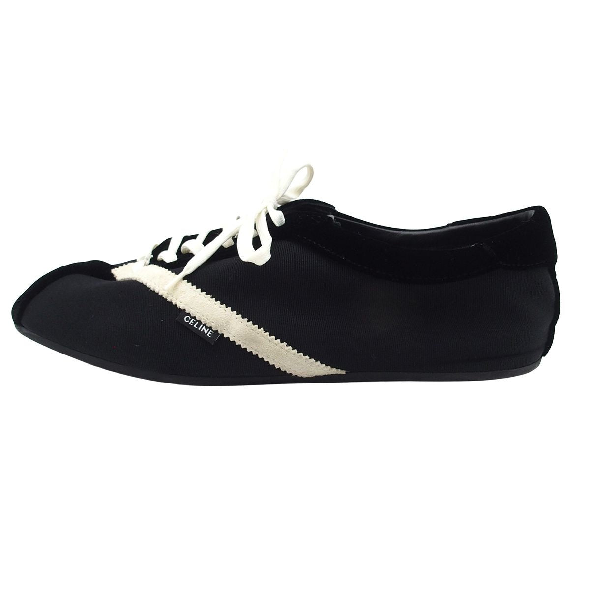 Celine Flat Sneakers Black Velvet Suede Grosgrain Shoes