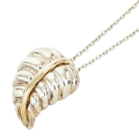 Tiffany & Co Leaf Motif Chain Pendant Necklace Silver 18k Yellow Gold