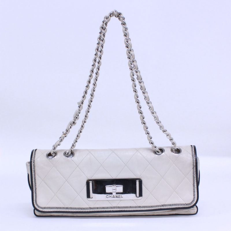 Chanel 255 Chain Handbag Lambskin White Silver