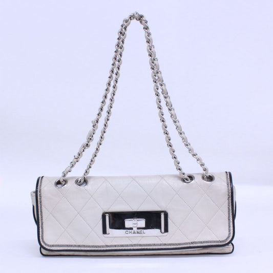 Chanel 255 Chain Handbag Lambskin White Silver