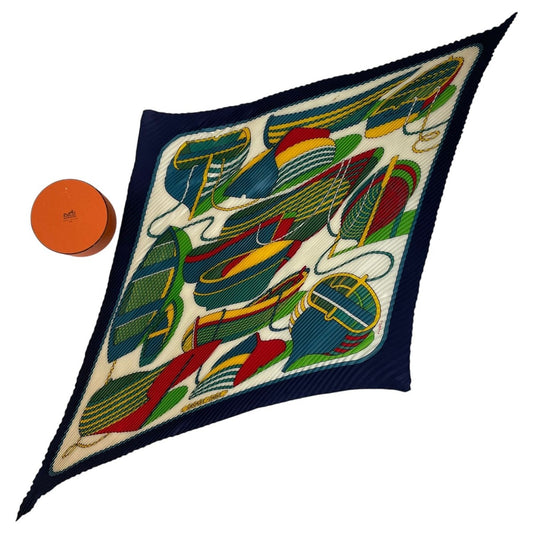 Hermes Scarf Pleated Silk Thalassa Navy