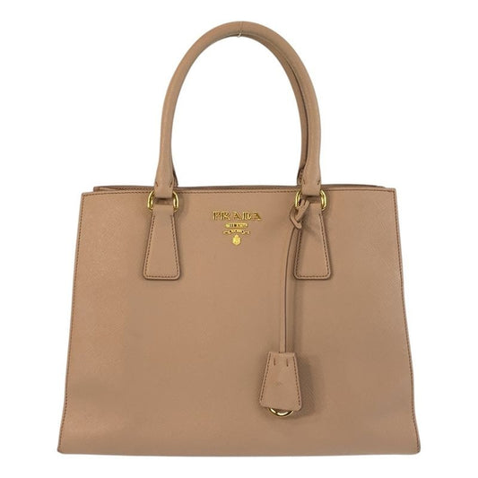 Prada Saffiano Pink Beige Gold Hardware Leather Tote Handbag