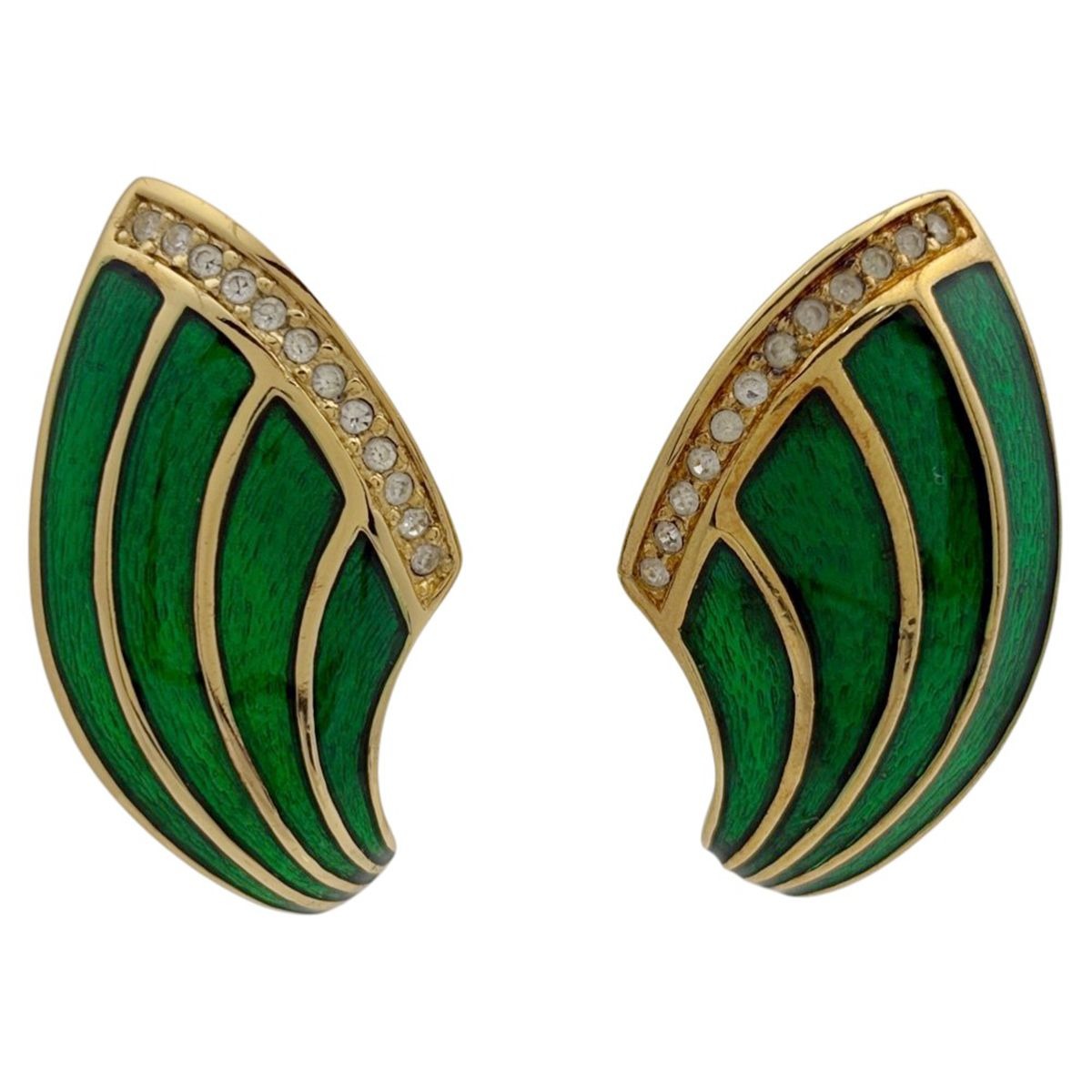 Dior Rhinestone Earrings Gold Plated Green