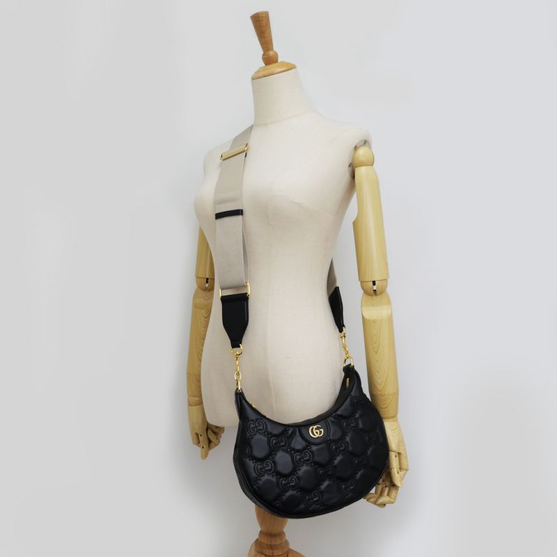 Gucci Ggmatelasse Shoulder Bag 739709 Black Hand Clutch 3WAY Leather