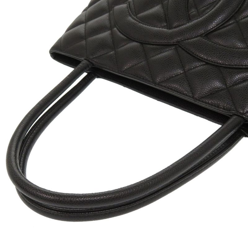 Chanel Reprint Tote Caviar Skin Black Silver Hardware 7th Tote Bag Coco Mark