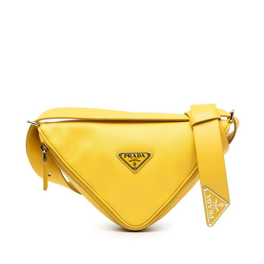 Prada Triangle Logo Plate Yellow Leather Saffiano