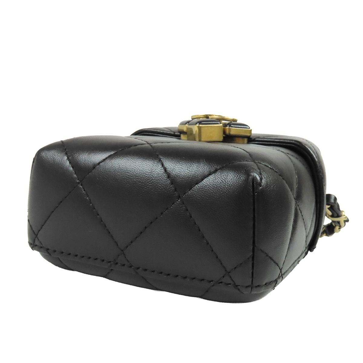 Chanel Chain Shoulder Bag Black Gold Lambskin Box Quilted — view 3