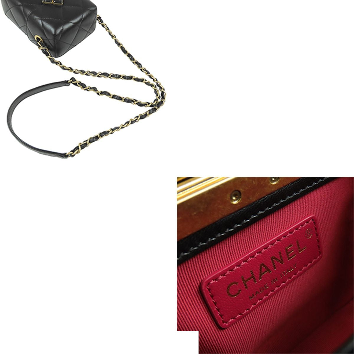 Chanel Chain Shoulder Bag Black Gold Lambskin Box Quilted — view 5