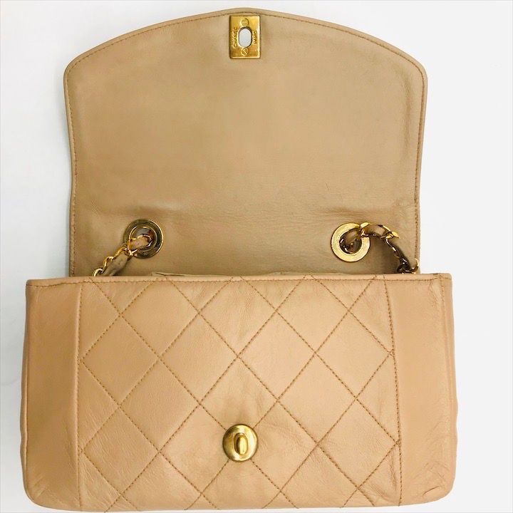 Chanel Diana Quilted Lambskin CC Logo Shoulder Bag Beige