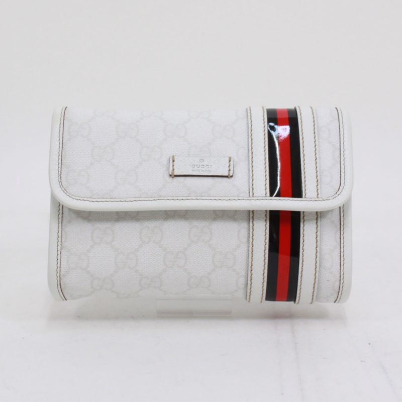 Gucci Sherry Line Waist Bag Leather X PVC White Body Bag Gold 152597