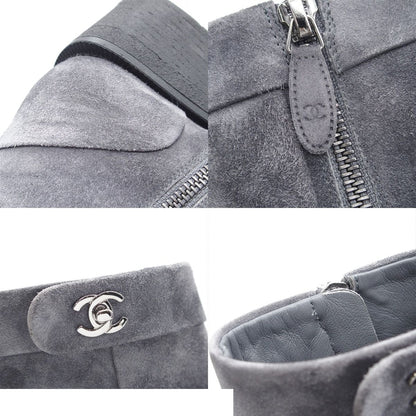 Chanel Ankle Zip Up Short Boots Dark Gray Black Suede CC Logo Turnlock — view 8