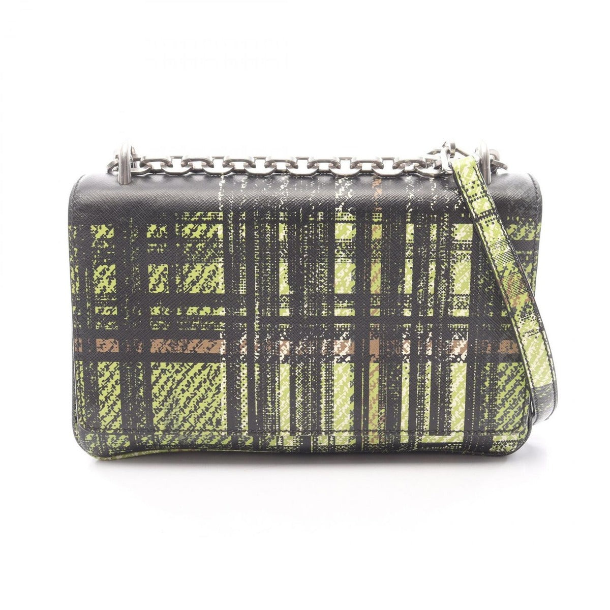 Prada Shoulder Bag Green Black Leather Chain