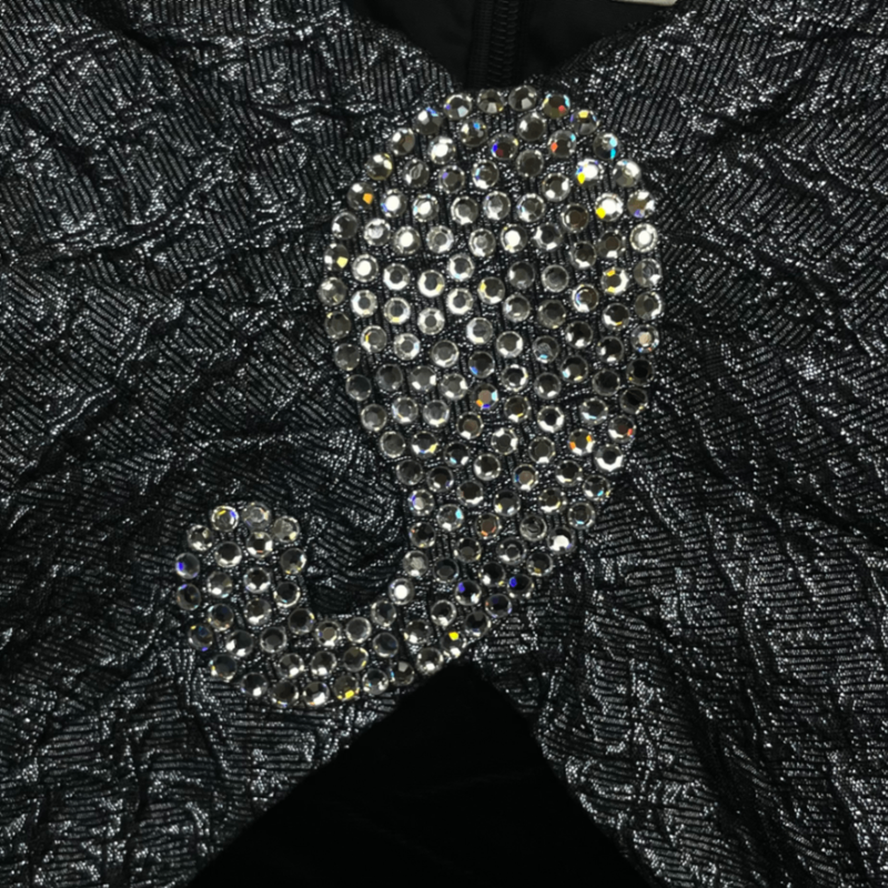 Christian DIOR Dressy Dress Velour Lame Rhinestones Long Sleeves Long