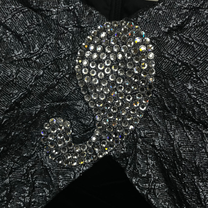 Christian DIOR Dressy Dress Velour Lame Rhinestones Long Sleeves Long