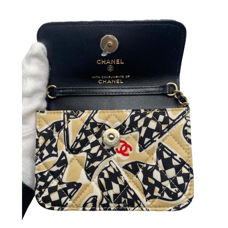 Chanel Mini Chain Shoulder Year End Gift Checkered Flag Black Beige Shoulder