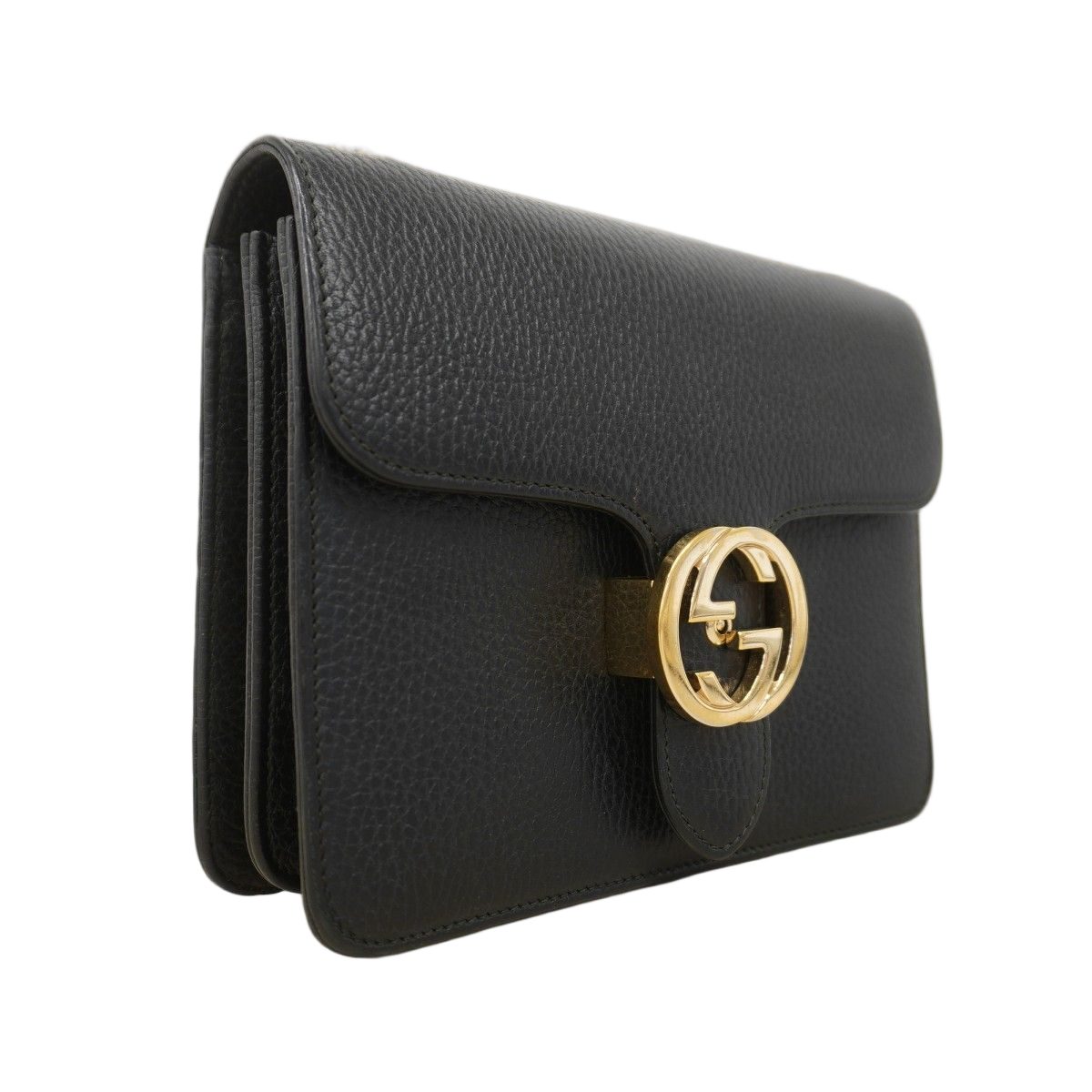 Gucci Shoulder Bag Interlocking Leather Black Champagne Gold — view 2