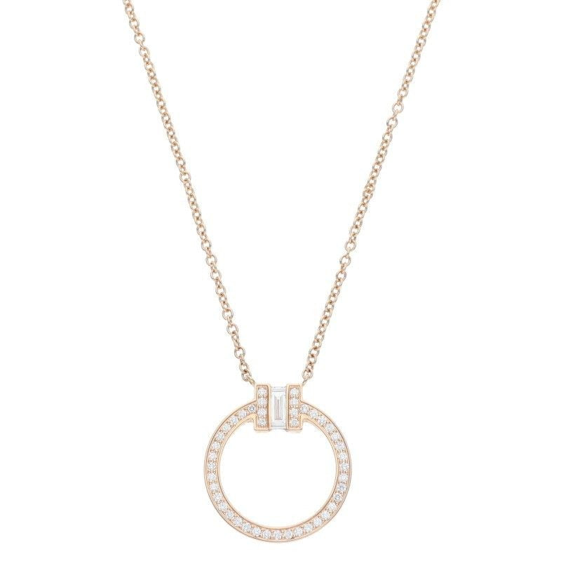 Tiffany & Co T Diamond 18K Pink Gold Pave Necklace
