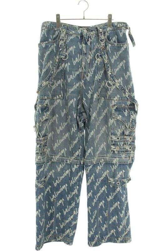 Balenciaga 22SS 681693 Tjw90 All Over Logo Leaver Baggy Denim Pants Men's 31