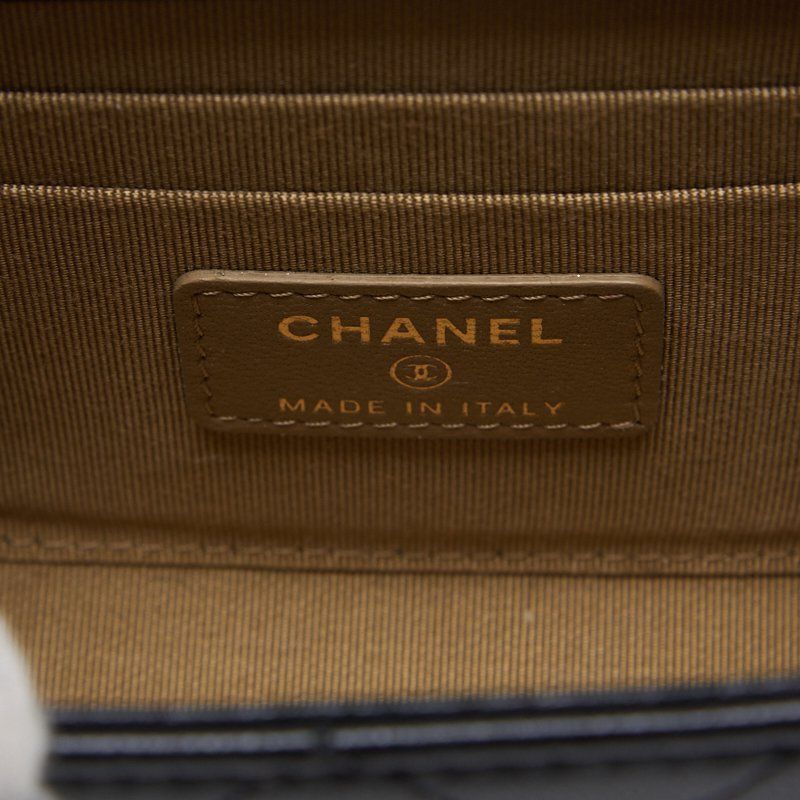 Chanel Mini Matelasse Pearl Chain Shoulder Lambskin Black With Gold Hardware