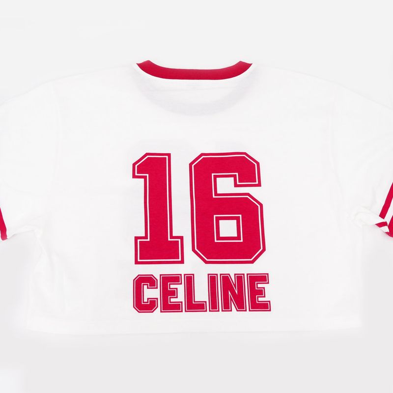 Celine Crop T-shirt L Size White Red White Red Cotton Apparel Clothes