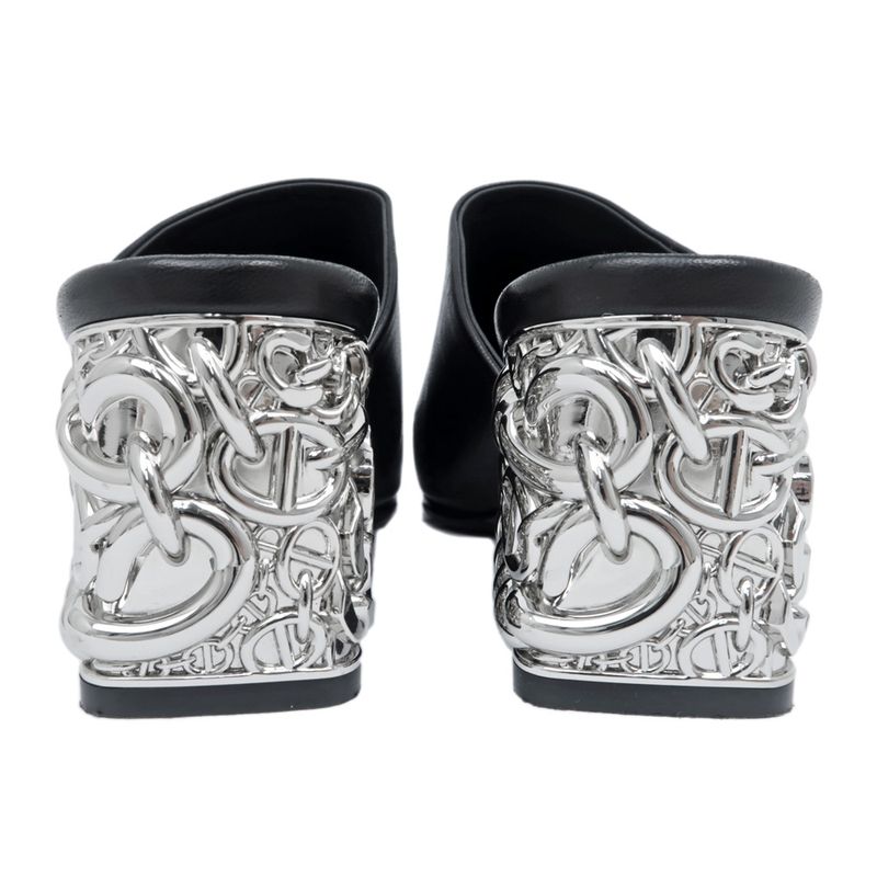 Hermes Sandals Glossy - 60 BK Black Silver - Size 38 Chaine D'ancre
