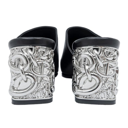 Hermes Sandals Glossy - 60 BK Black Silver - Size 38 Chaine D'ancre