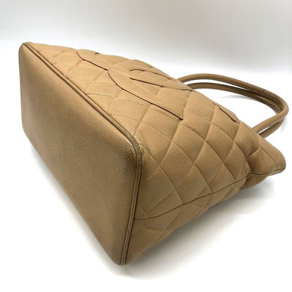 Chanel Tote Shoulder Bag Coco Mark Matte Caviar Skin Beige Ladies