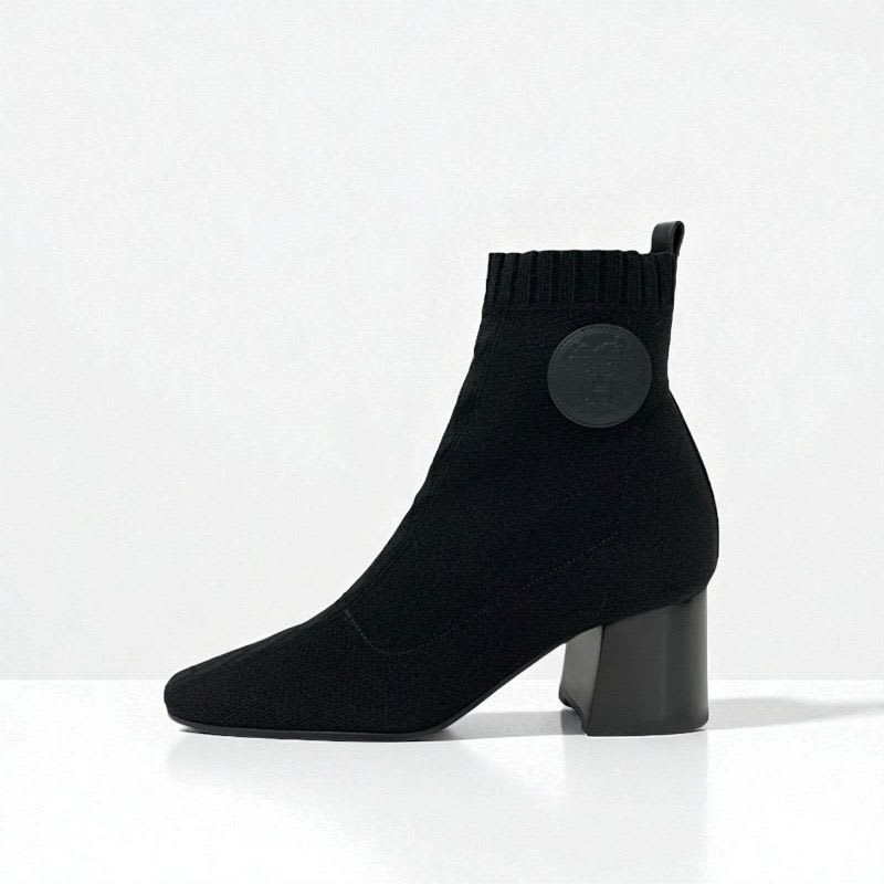 Hermes Volver Boots Short Shoes Fabric Leather Black Sock