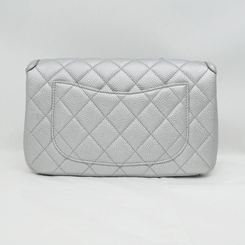 Chanel Small Chain Shoulder Bag Filigree Caviar Skin Silver Hardware