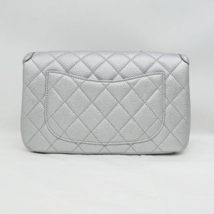Chanel Small Chain Shoulder Bag Filigree Caviar Skin Silver Hardware