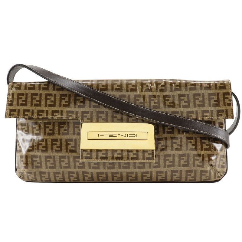 Fendi Mamma Bucket Zucchino 2WAY Clutch Vinyl Brown Women's Shoulder Bag
