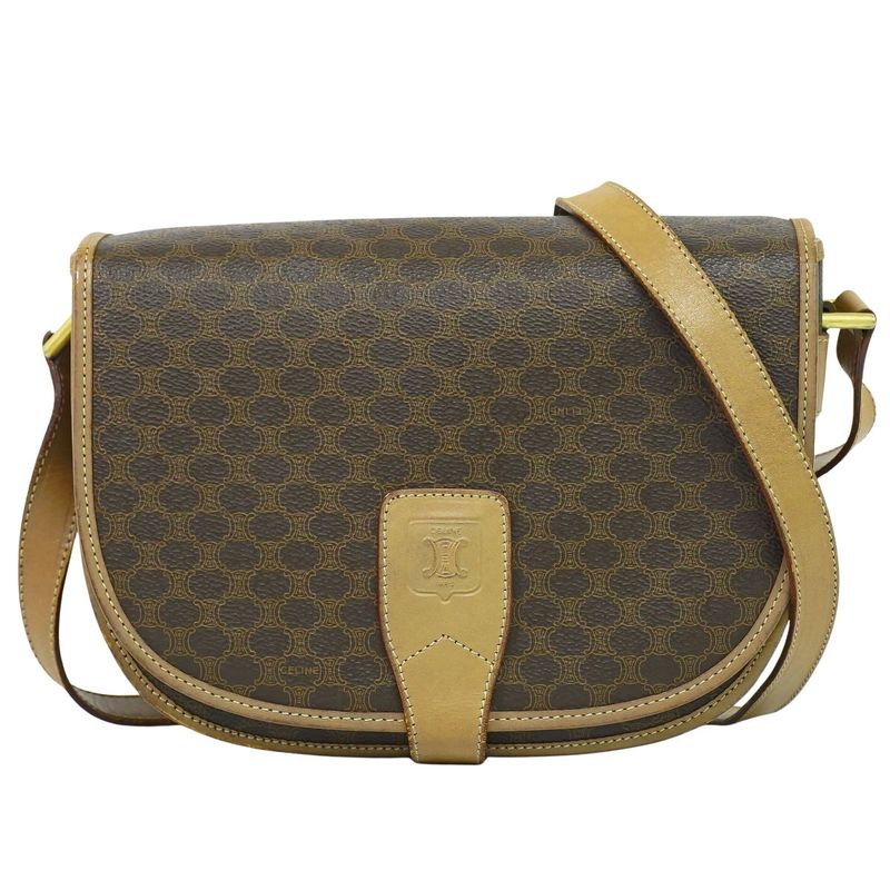 Authentic Celine Macadam Shoulder Bag Pochette PVC Brown Macadam Bag Pre-owned