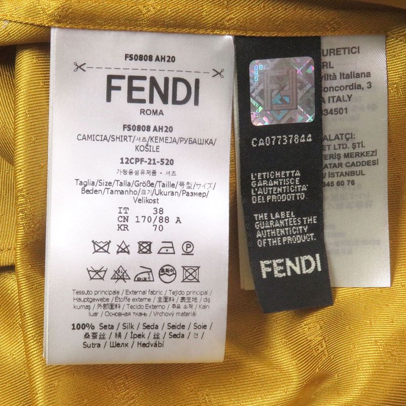 Fendi 2021 Fs0808 100% Silk Logo All Over Zucca Fly Front Long Sleeve Shirt
