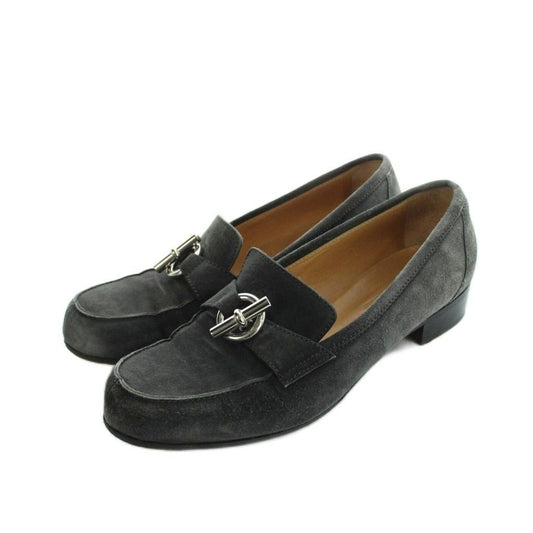 Hermes Chaine D'ancre Loafers Moccasin Suede Leather 37 Gray