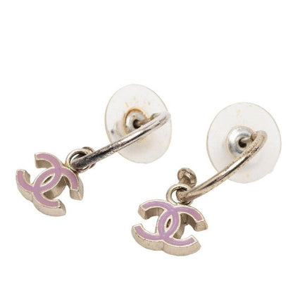 Chanel CC Logo Earrings Silver Pink Metal
