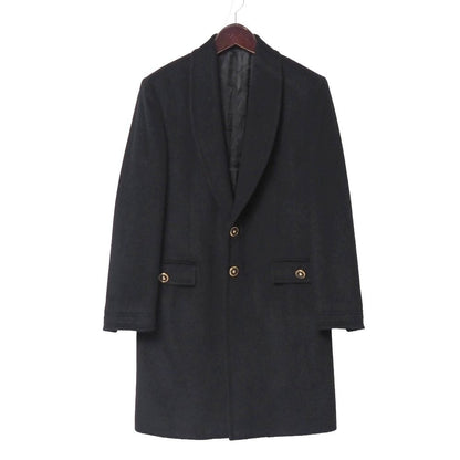 Versace Coat 44 Medusa Button Shawl Collar Black