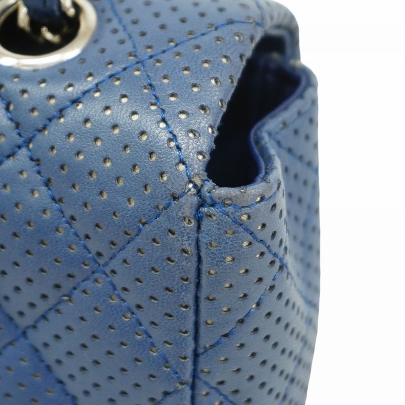 Chanel Shoulder Bag Matelasse Lambskin Blue Silver Hardware Women