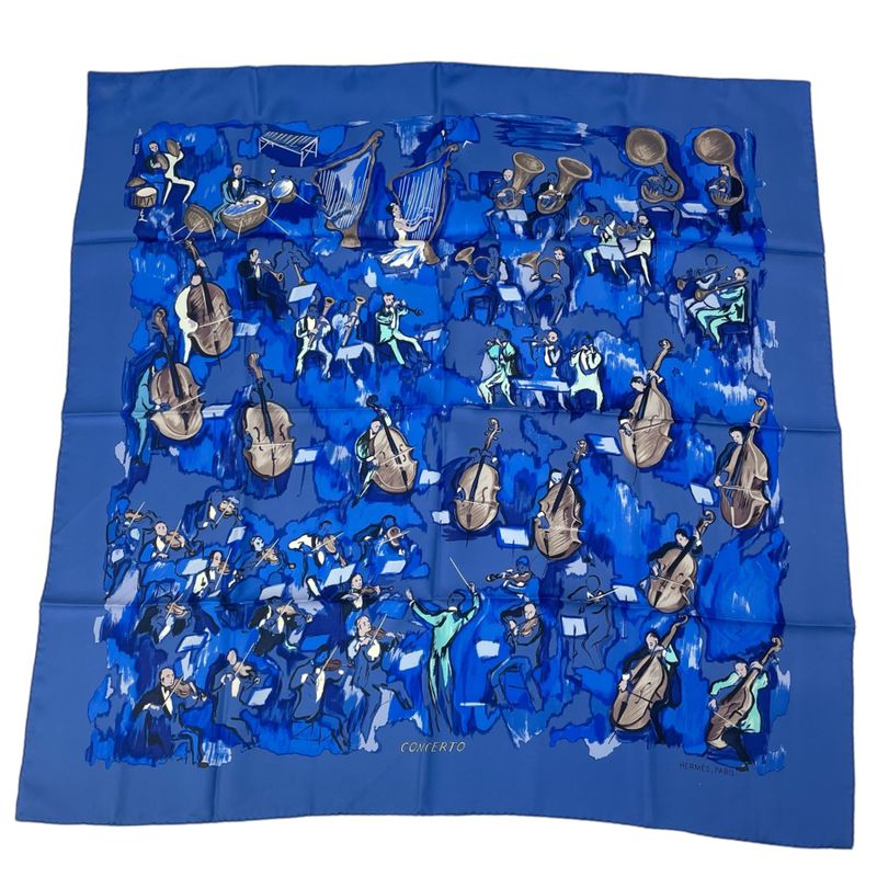 Hermes Carre 90 Large Silk Scarf Concerto Blue