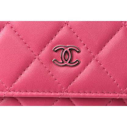 Chanel Chain Wallet Shoulder Bag Long Clutch Lambskin Pink Silver — view 4